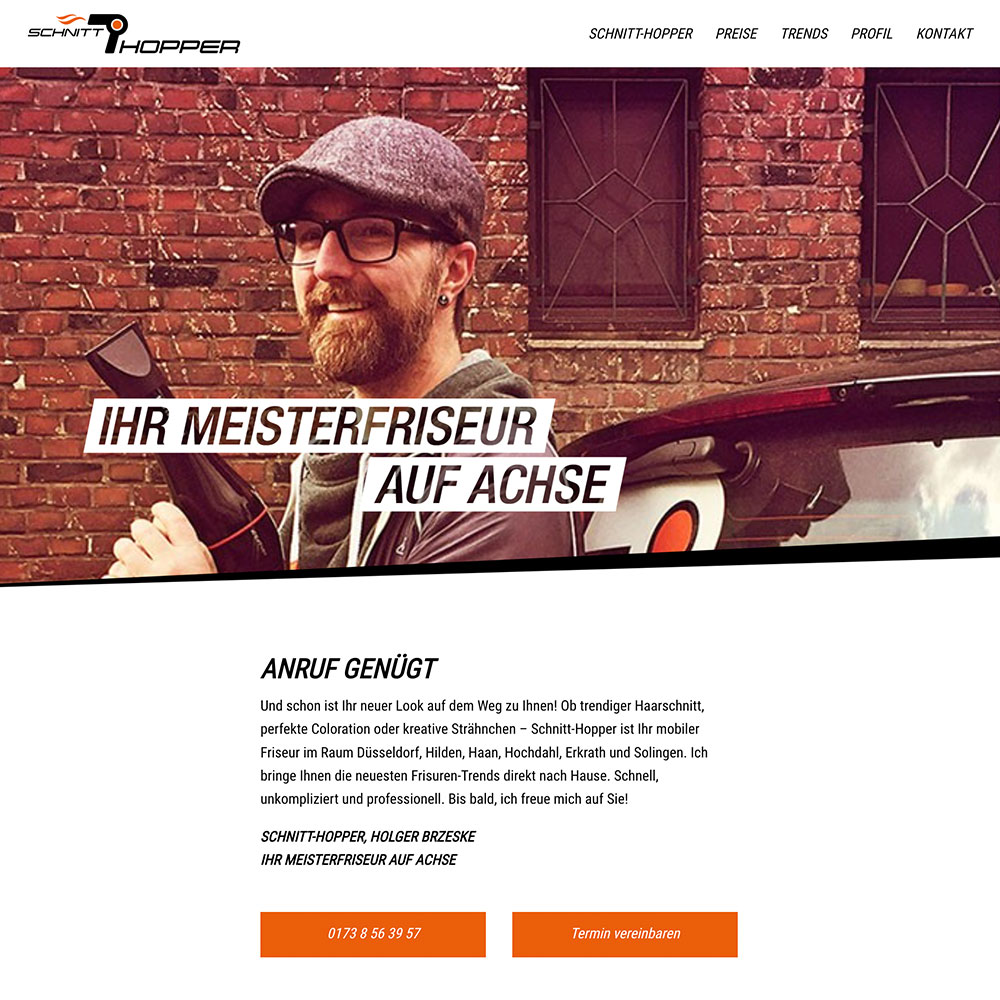 Designtanke Websites Köln | Referenzen | Website OnePager | Schnitt-Hopper Mobiler Friseur Designtanke Websites Köln | Referenzen | Website OnePager | Schnitt-Hopper Mobiler Friseur