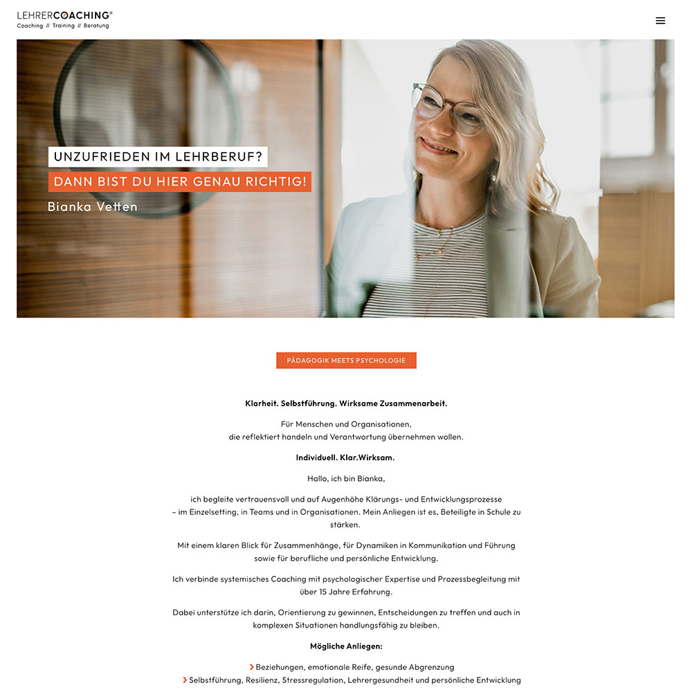 Designtanke Websites Köln | Referenzen | Coaching | Lehrercoaching Bianka Vetten